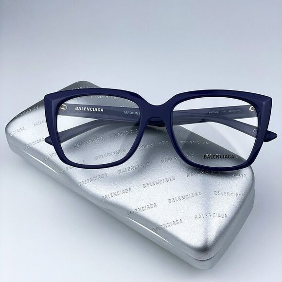 NEW Balenciaga BB0062O 006 Dark Blue Logo Square Women Eyeglasses - Picture 1 of 11